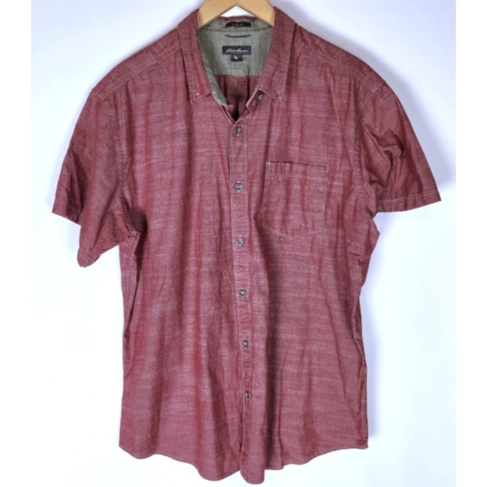 Eddie Bauer Mineral Washed Shirt Men's Size XL Red Short Sleeve Button Down
